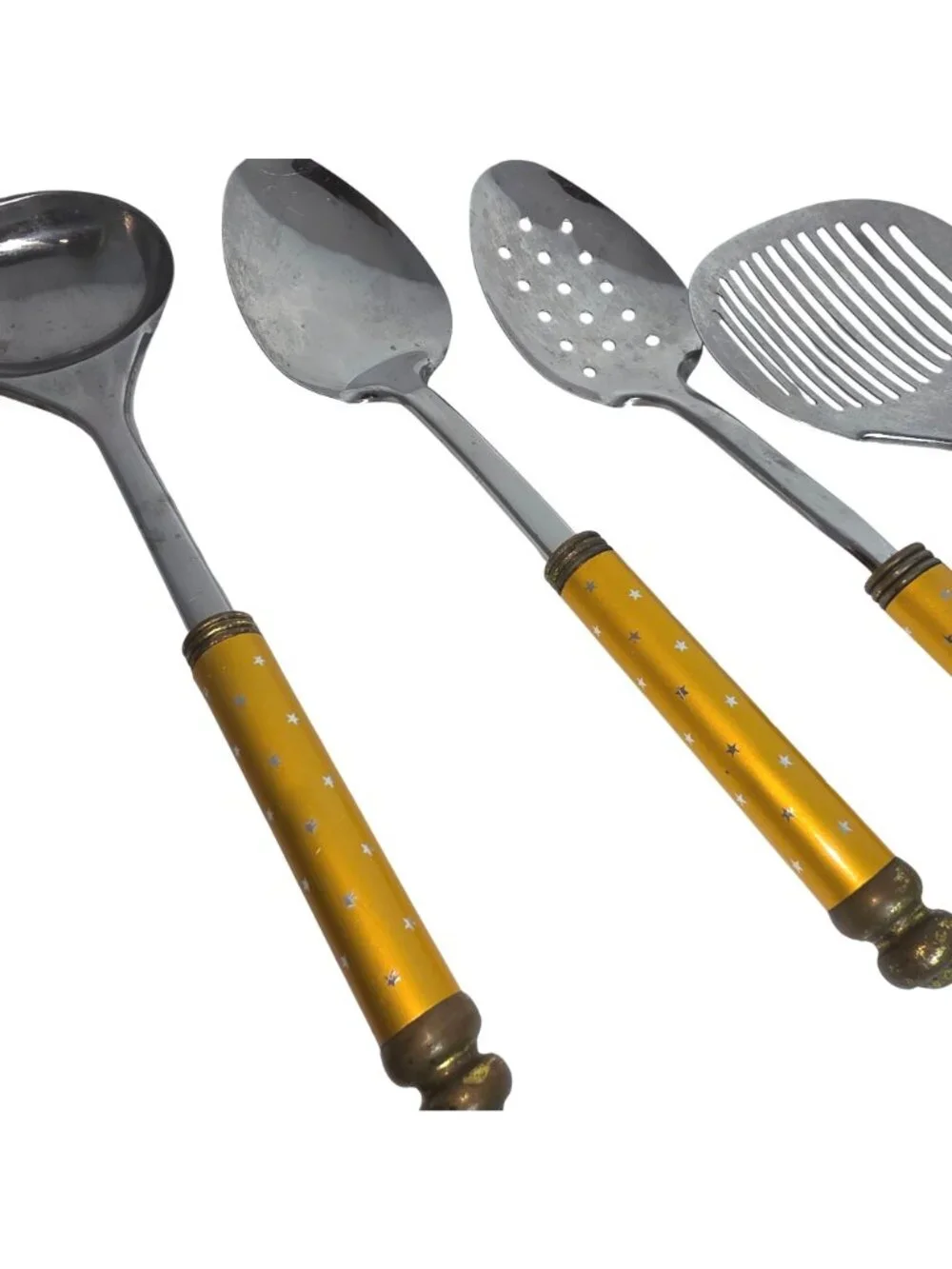 Vintage INOX Rostfrei 5 Piece Set Serving Utensils Stainless Gold Stars Handle